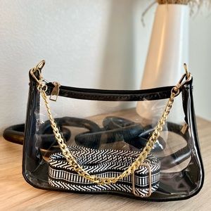 Crossbody Stadium Bag (Clear w/ Guitar Strap and Gold Chain)